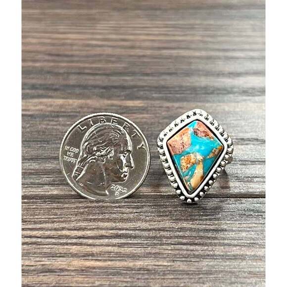 Navajo‎ Arrowhead Gemstone Adjustable Statement Cuff Ring for Unique Style - Picture 3 of 3